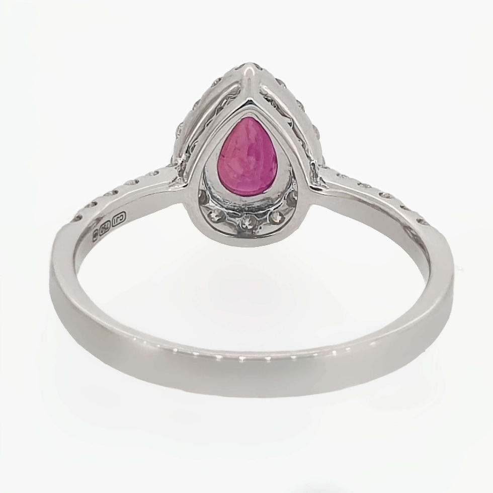 Thumbnail: 18 Carat White Gold Pear Shape Ruby and Diamond Halo Engagement Dress Ring