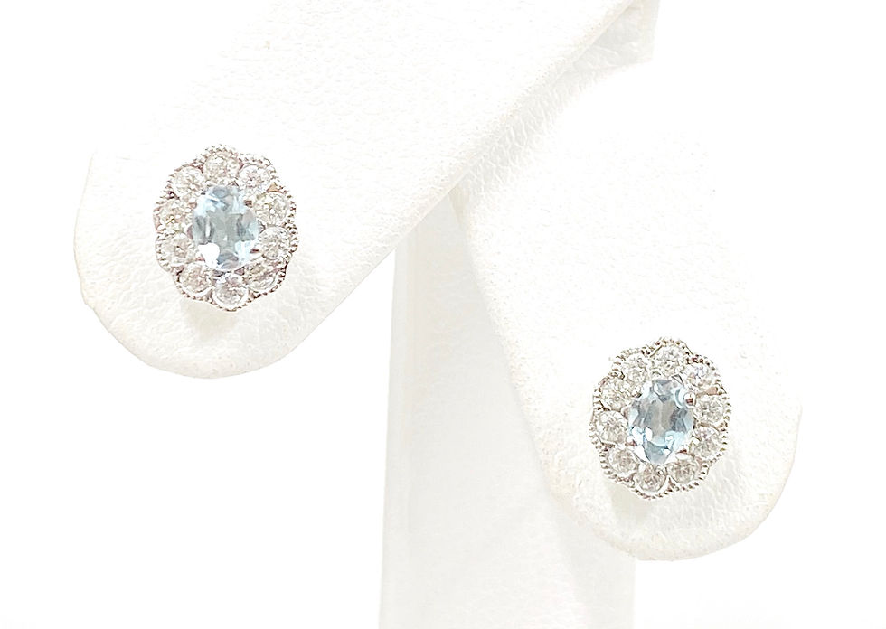 Thumbnail: Oval Brilliant Cut Aquamarine & Diamond Halo Pendant & Earring Set