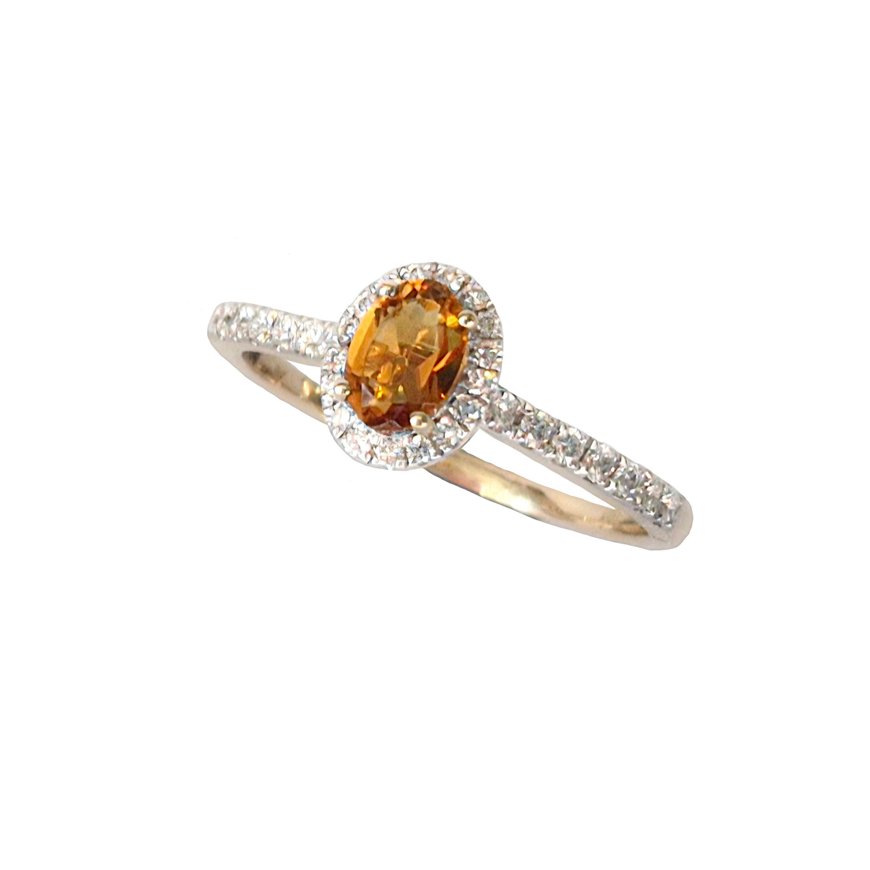 9 Carat Yellow Gold Oval Citrine and Diamond Halo/Shoulder Set Engagement Ring