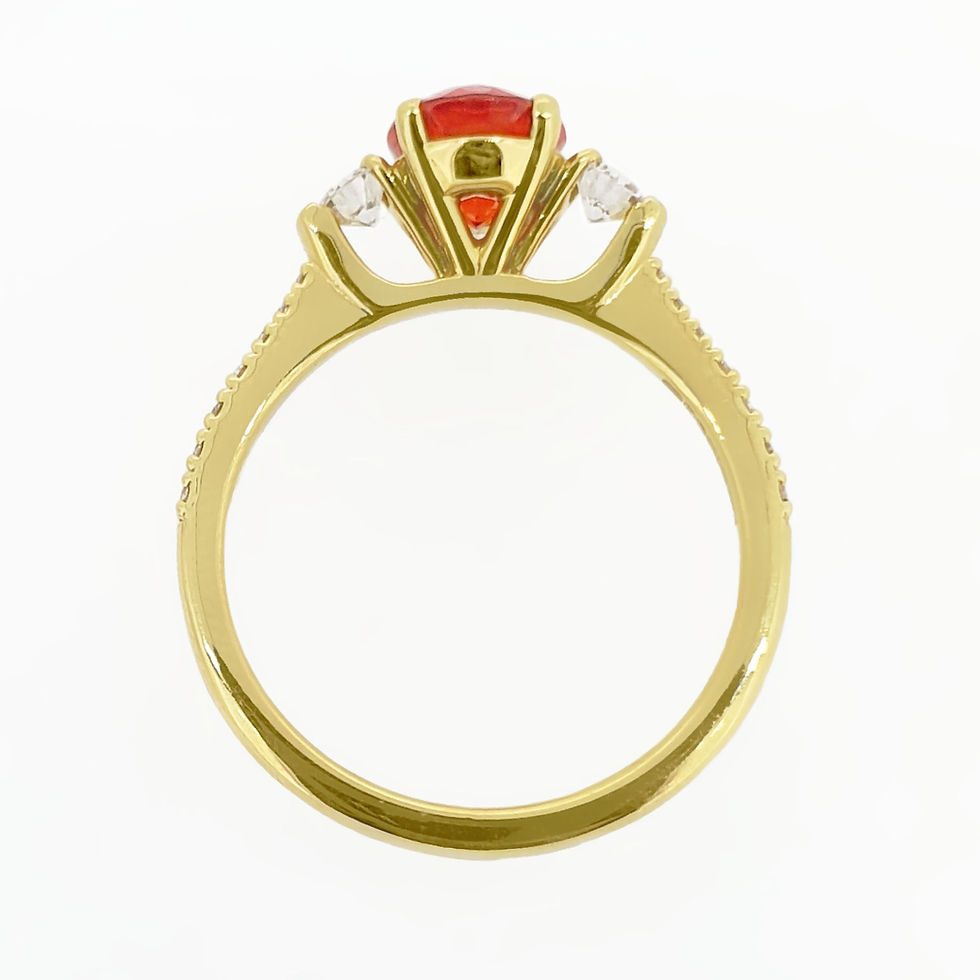Thumbnail: 18 Carat Yellow Gold Oval Fire Opal and Diamond Engagement Dress Ring 