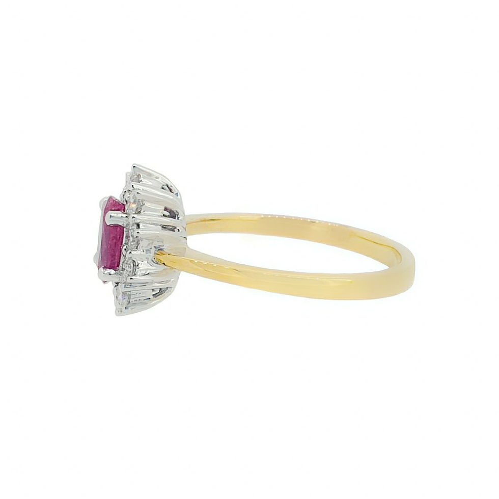 Thumbnail: 18 Carat Yellow Gold Oval Ruby and Diamond Cluster Dress Ring