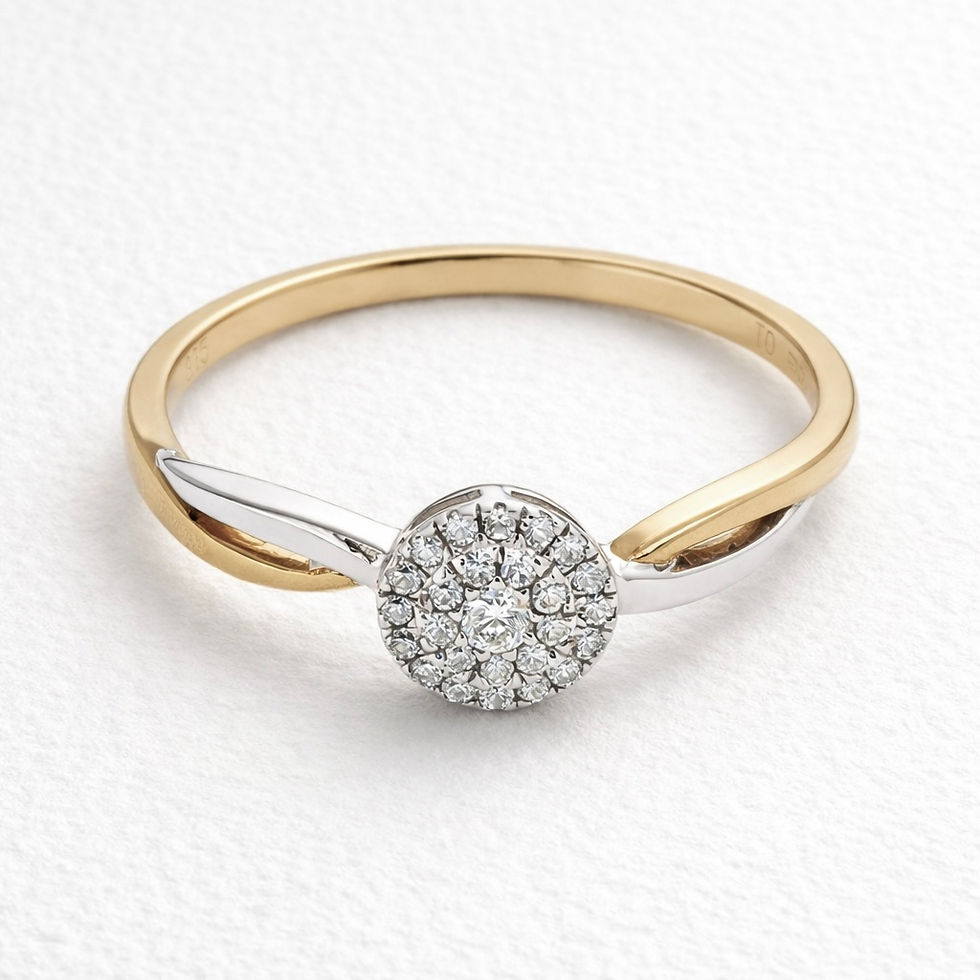Thumbnail: 9 Carat Yellow Gold Twist Design Diamond Cluster Halo Engagement Dress Ring