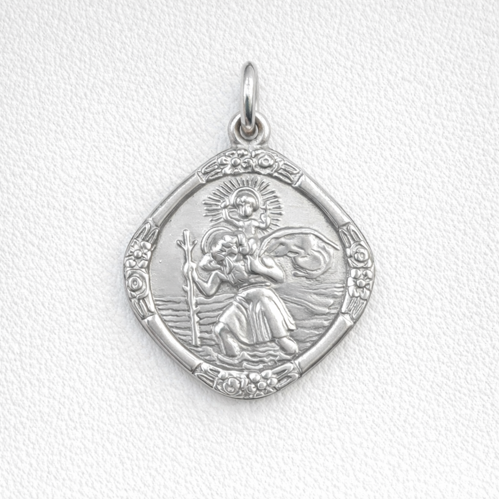 Sterling Silver 16.5mm St Christopher Double Sided Pendant