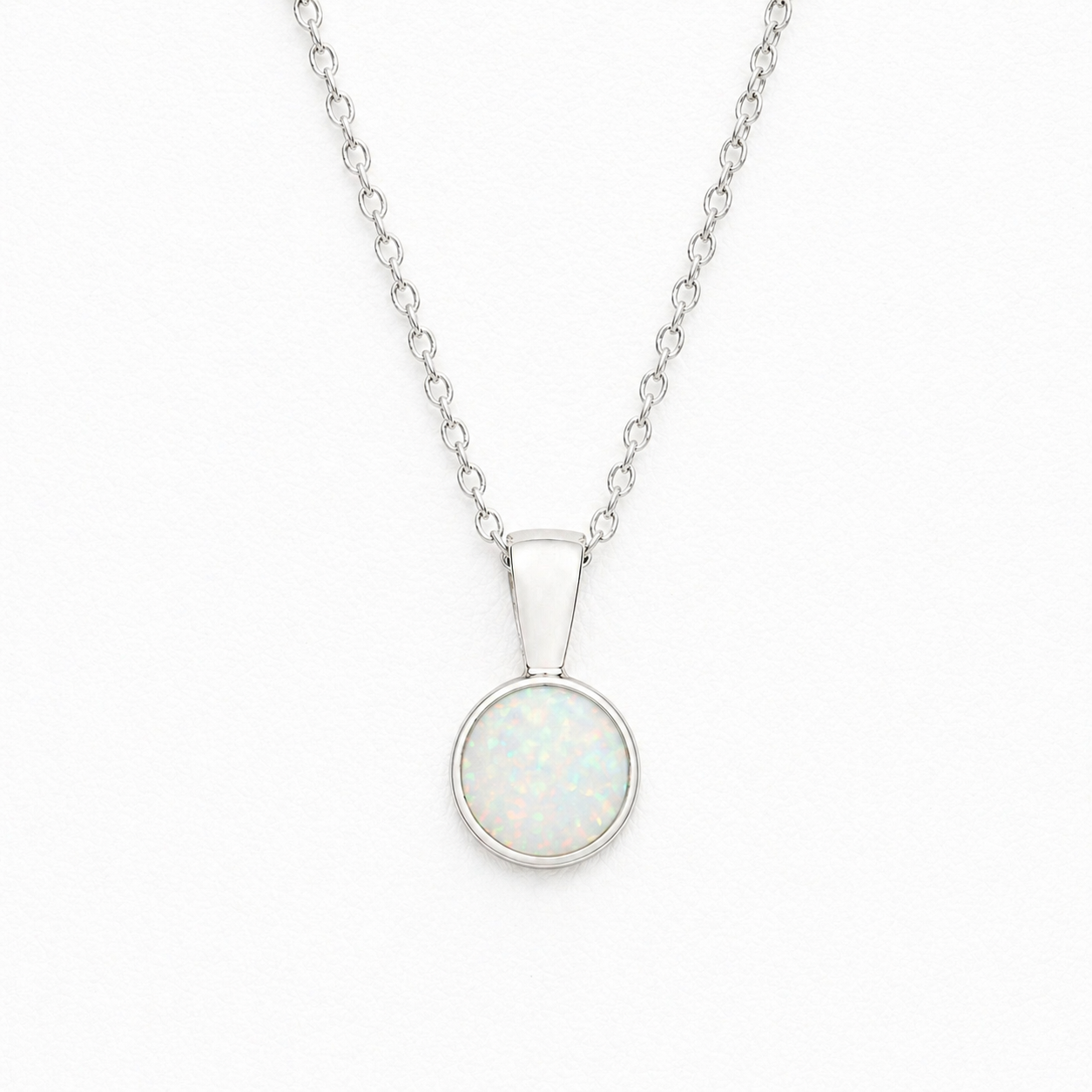 9 Carat White Gold Round Cabochon Bezel Set Opal Pendant Necklace