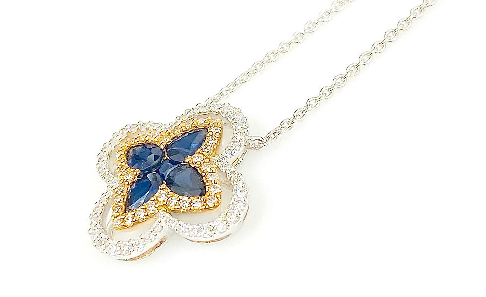Thumbnail: 18 Carat Rose & White Gold Sapphire & Diamond Flower Pendant
