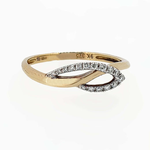 9 Carat Yellow Gold and Diamond Leaf/Buckle Style Twist Dress Ring | Stuart Bullock 9 Carat Yellow Gold and Diamond Leaf/Buckle Style Twist Dress Ring | Stuart Bullock