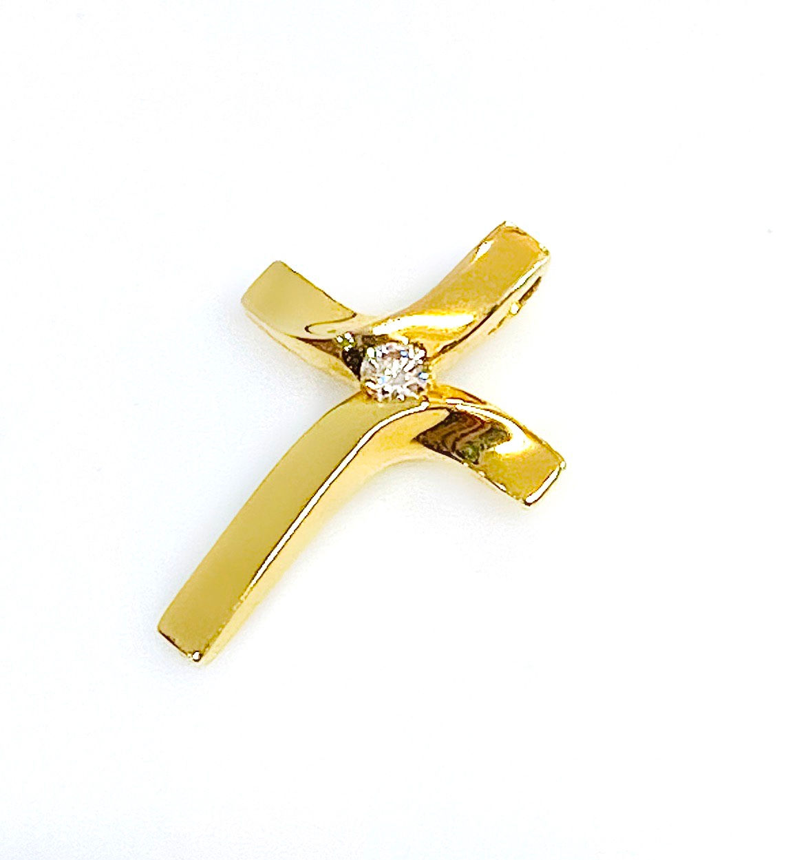9 Carat Yellow Gold Diamond Set Twist Cross Pendant