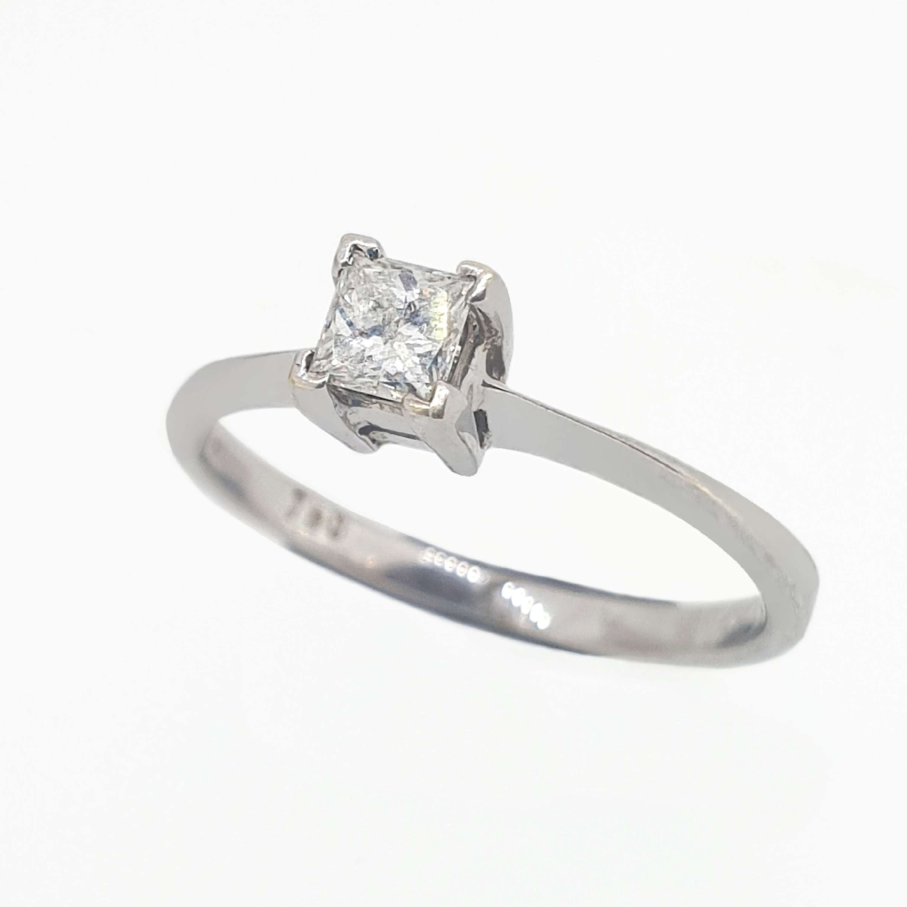 18 Carat White Gold Princess Cut Solitaire Diamond Engagement Ring
