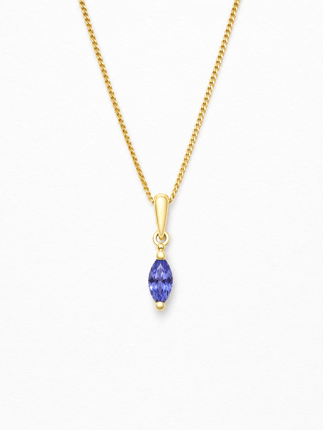 9 Carat Yellow Gold Marquise Cut Iolite Solitaire Pendant Necklace