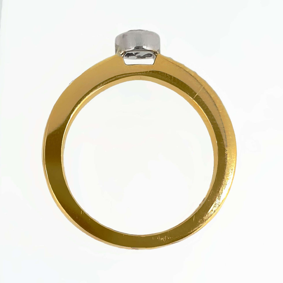 Thumbnail: 18 Carat Yellow Gold Diamond Solitaire Bezel Set Ring with Channel Set Shoulders