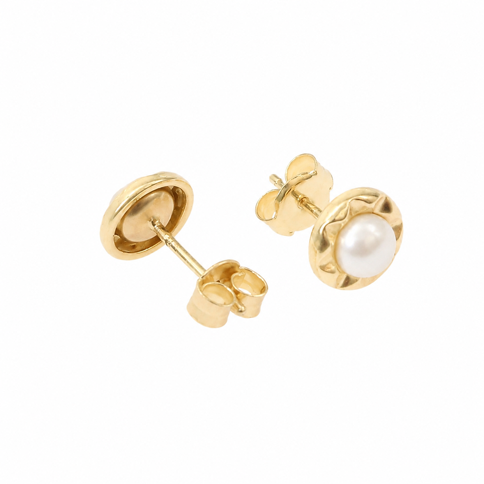 Thumbnail: 9 Carat Yellow Gold and Pearl Textured Stud Earrings
