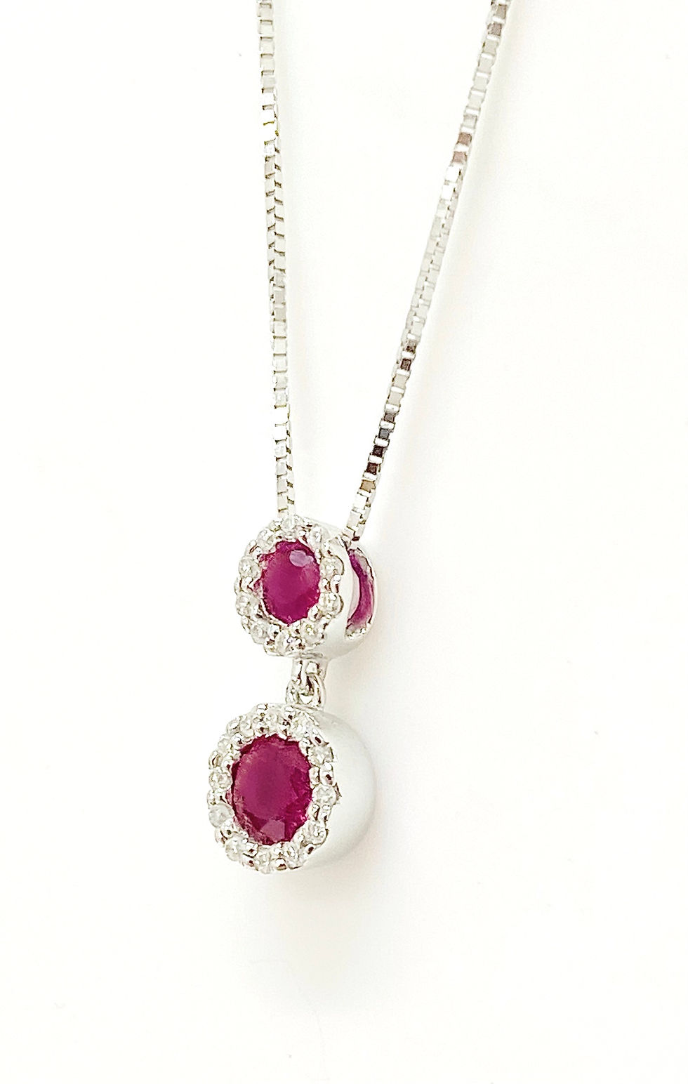 Thumbnail: 18 Carat White Gold Ruby & Diamond Double Halo Pendant