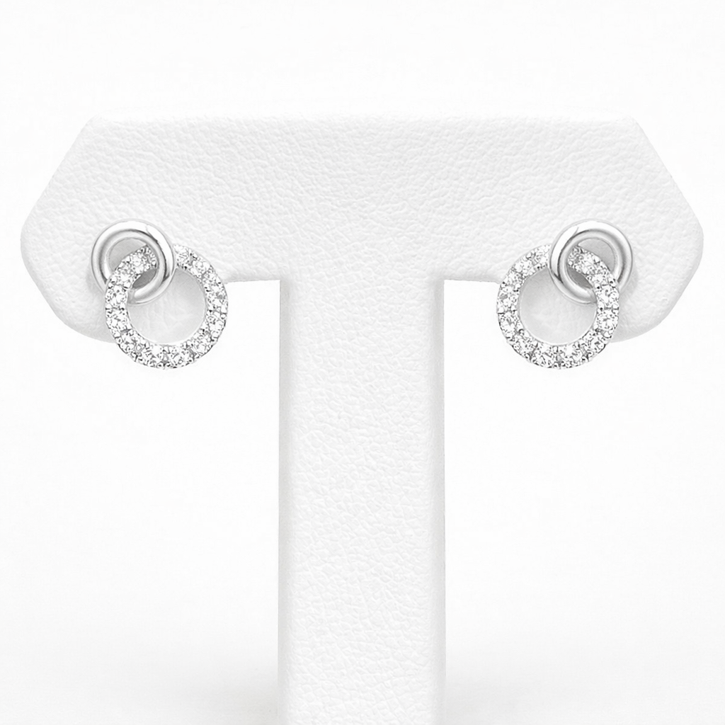 9 Carat White Gold and Natural Diamond Interlinked Circle Design Stud Earrings