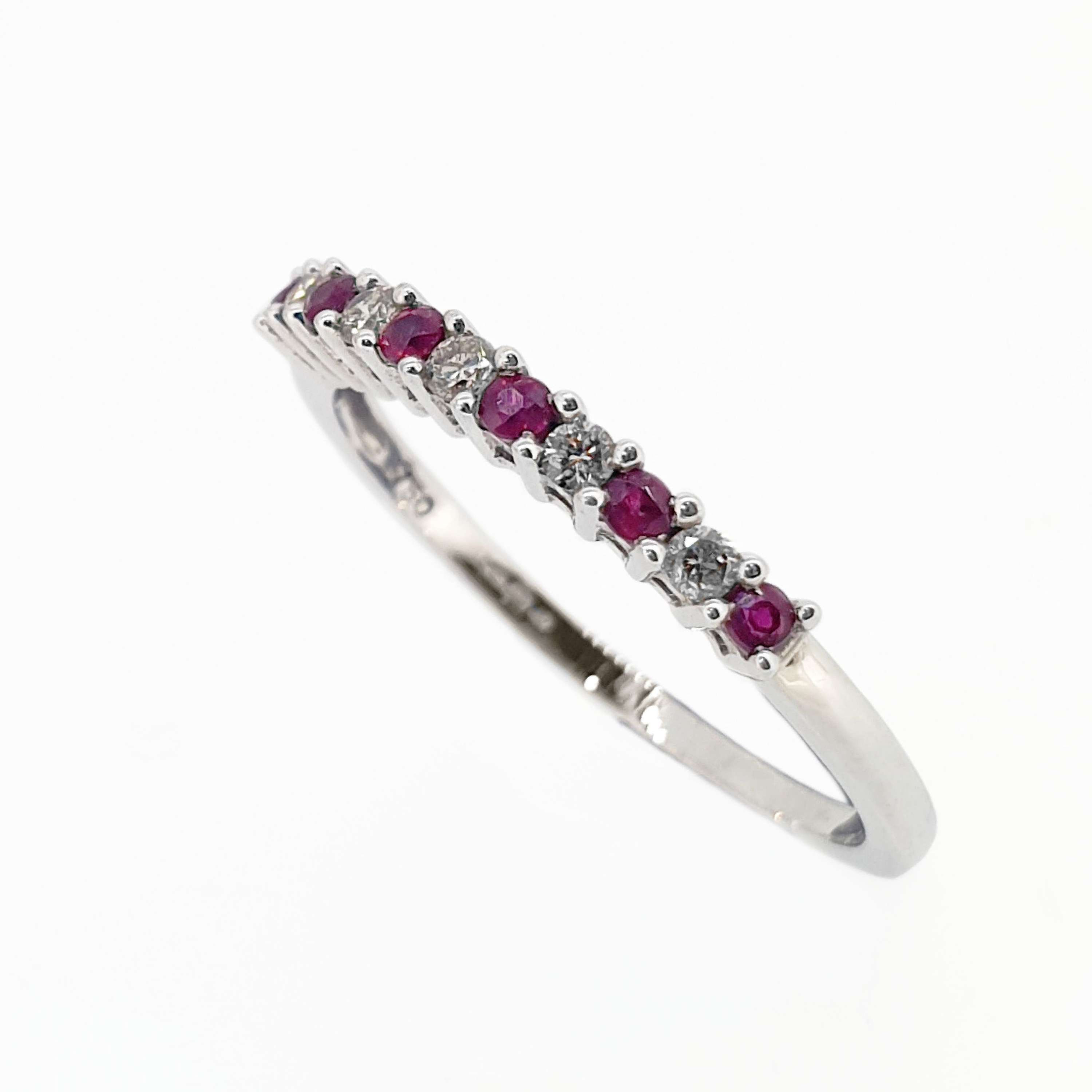 18 Carat White Gold Ruby and Diamond Eleven Stone Eternity Ring