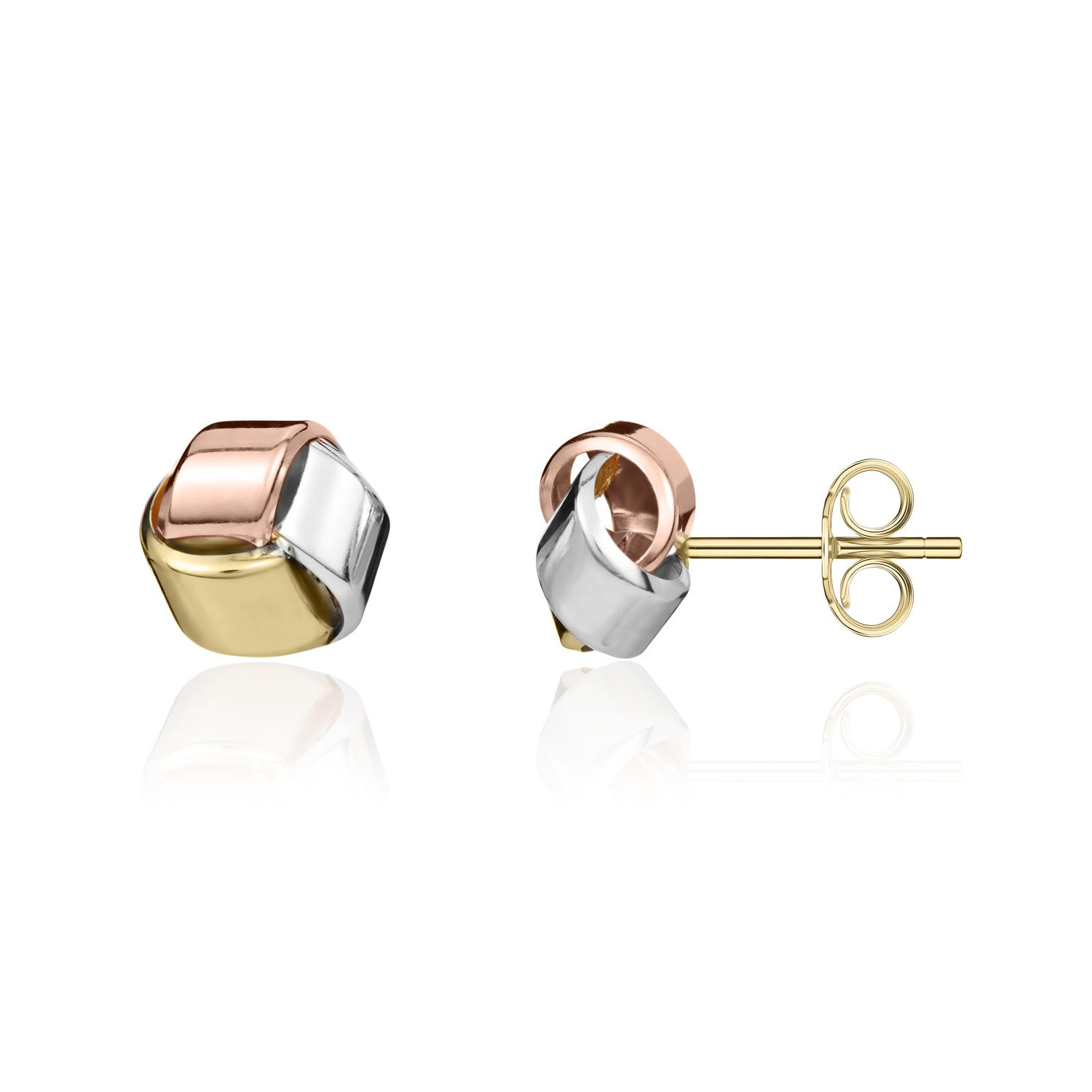 9 Carat Tri-Colour Gold Yellow/White/Rose Stud Earrings