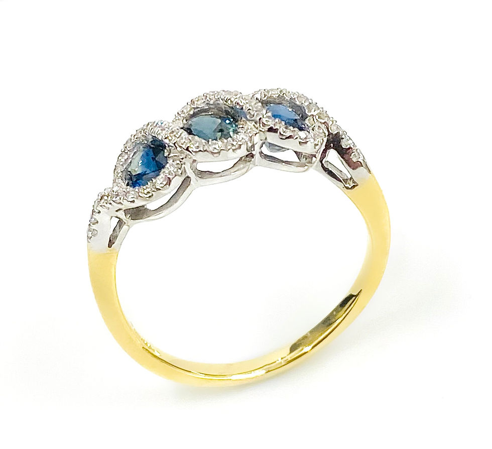 Thumbnail: 18 Carat Yellow Gold Three Stone Oval Cut Sapphire Dress Ring