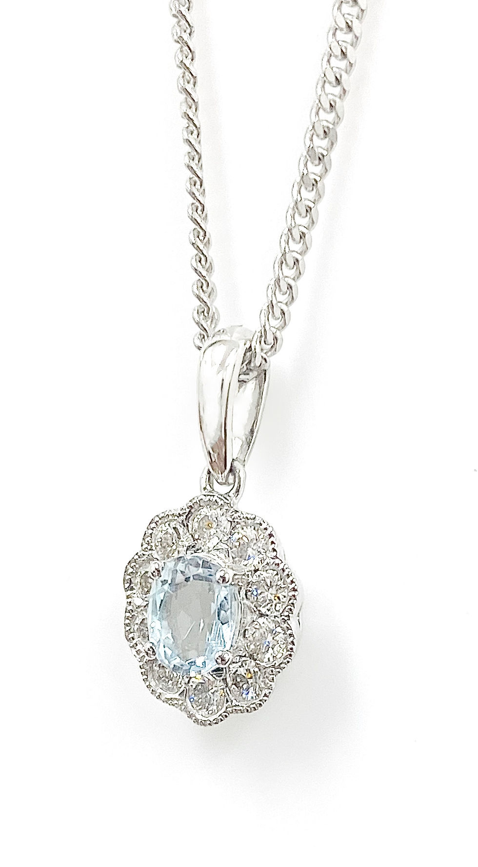 Thumbnail: Oval Brilliant Cut Aquamarine & Diamond Halo Pendant & Earring Set