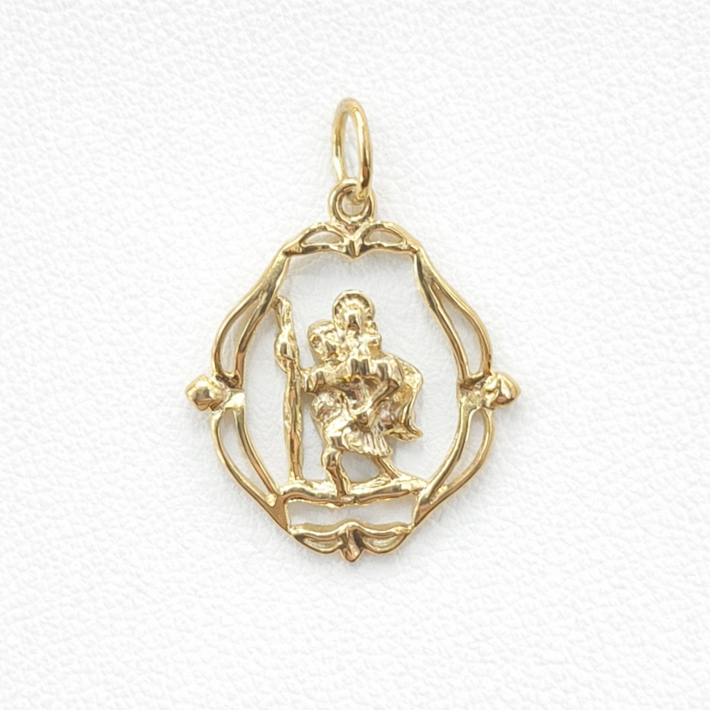 9 Carat Yellow Gold Open Fancy St Christopher Pendant