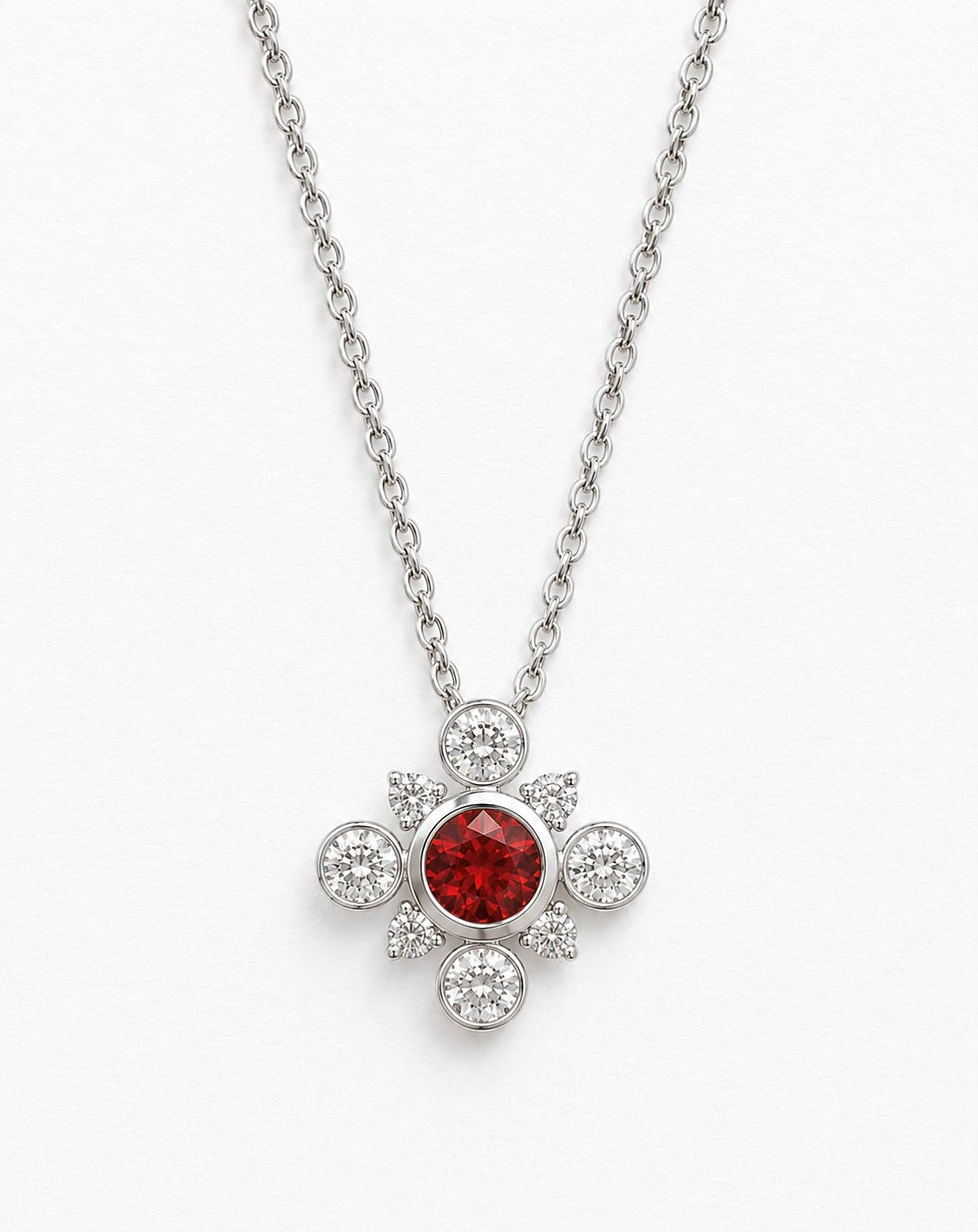 Thumbnail: 18 Carat White Gold Red Spinel and Diamond Pendant