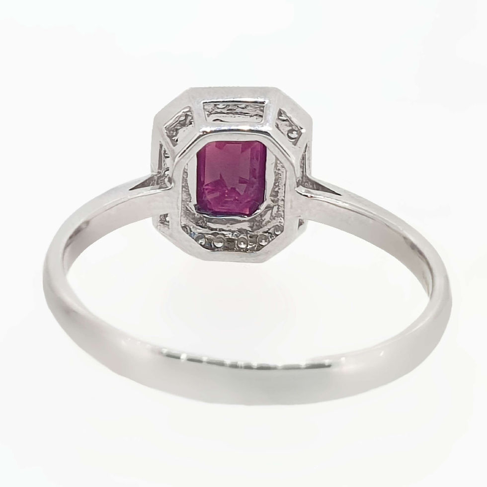 Thumbnail: Ruby and Diamond Art Deco Halo Engagement Dress Ring Set In 18 Carat White Gold