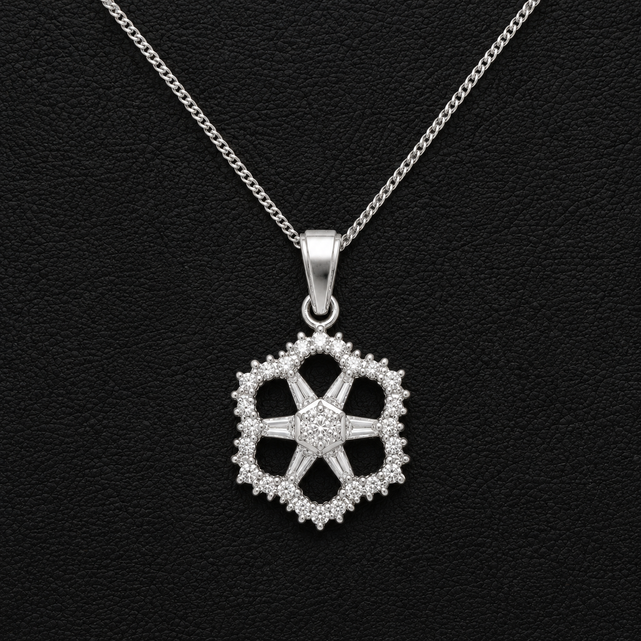 18 Carat White Gold Snowflake Cluster Natural Diamond Pendant Necklace