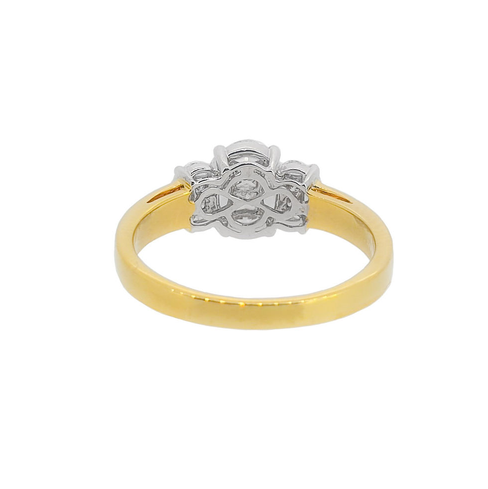 Thumbnail: 18 Carat Yellow Gold Diamond Illusion Oval Three Stone Fancy Cluster Ring