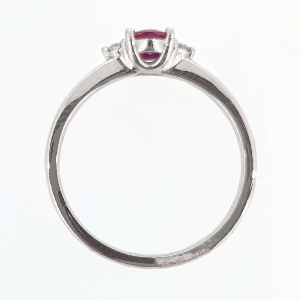 Thumbnail: 9 Carat White Gold Oval Ruby and Diamond Three Stone Engagement Ring