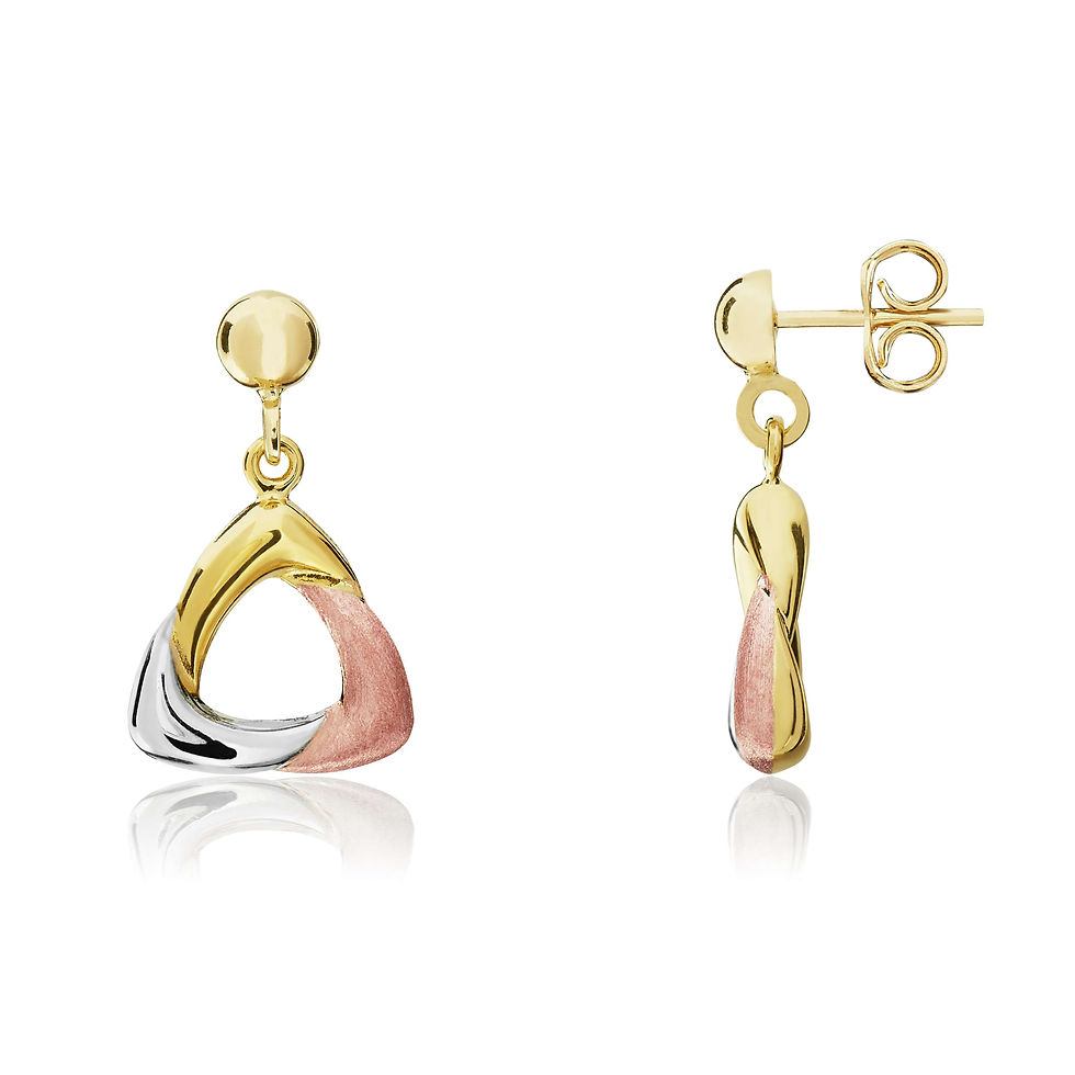 9 Carat Tri-Colour Yellow/Rose/White Gold Triangle Drop Stud Earrings