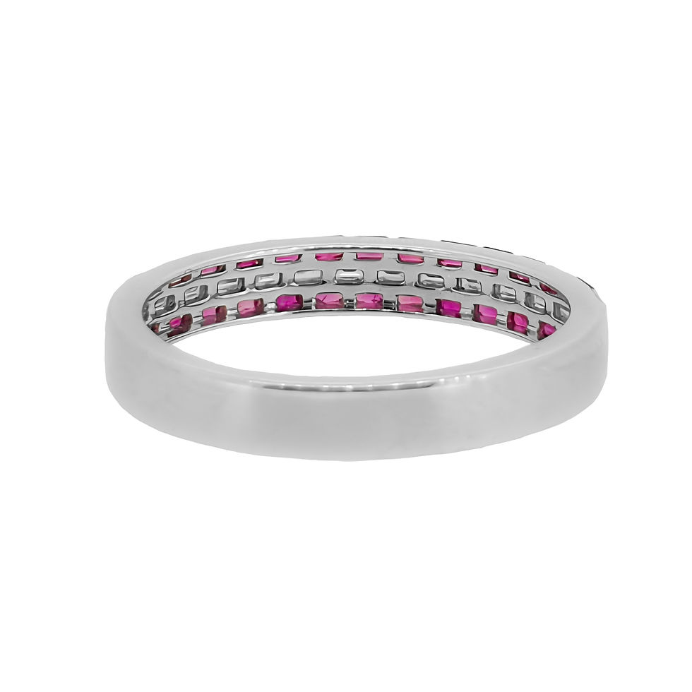 Thumbnail: 18 Carat White Gold Ruby and Diamond Baguette Cut Three Row Eternity Dress Ring