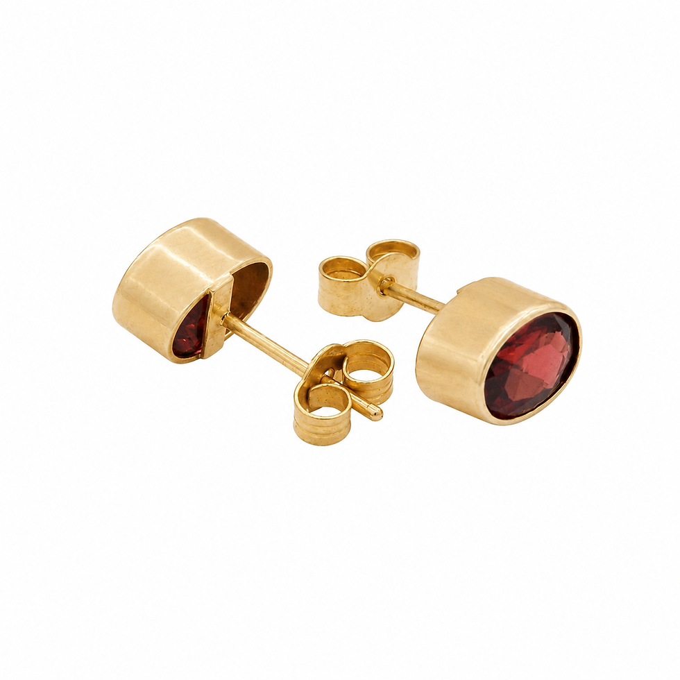 Thumbnail: 9 Carat Yellow Gold Red Pyrope Garnet Oval Bezel Set Stud Earrings