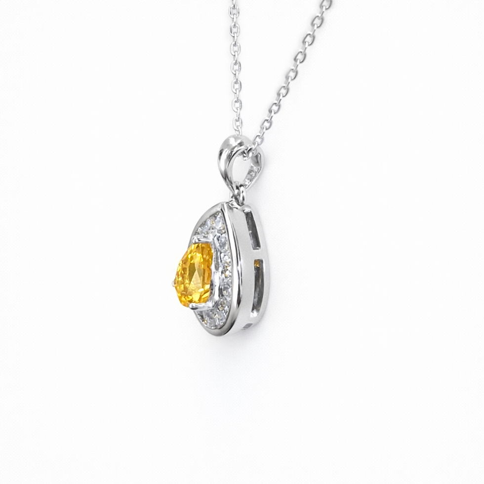 Thumbnail: 18 Carat White Gold Yellow Sapphire and Diamond Pear Shape Halo Pendant Necklace