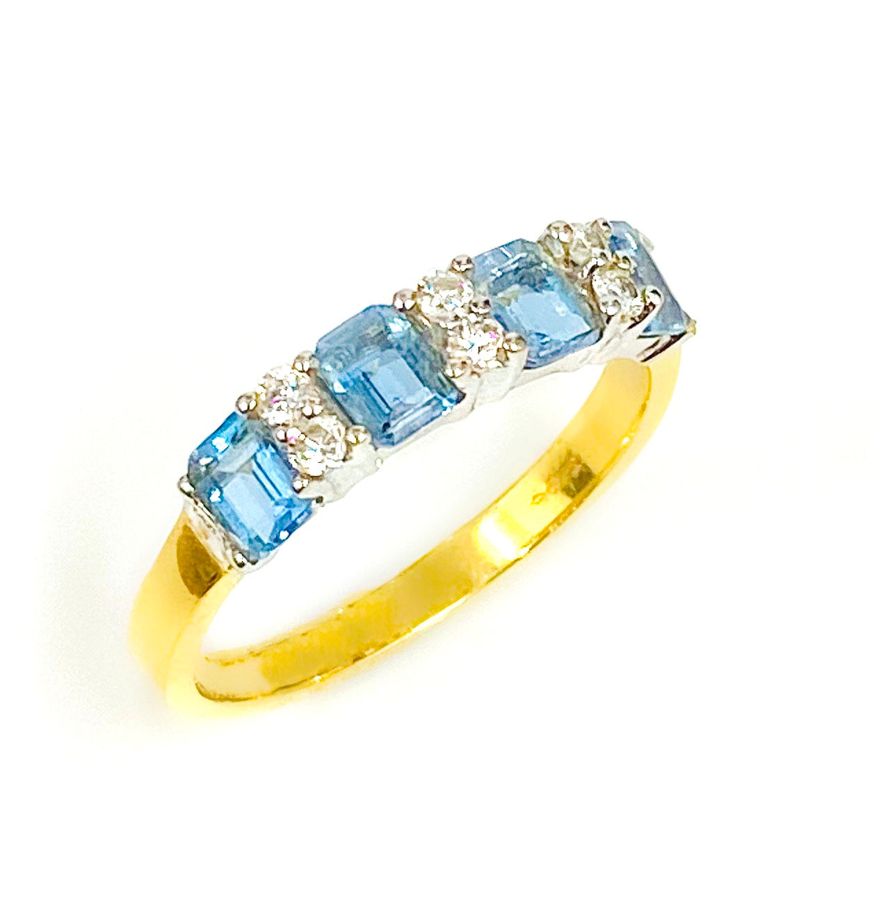 18 Carat Yellow Gold Aquamarine and Diamond Eternity Style Ring