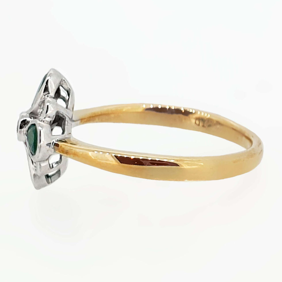 Thumbnail: Emerald and Diamond Four Leaf Clover Style Dress Ring Set In 9 Carat Yellow Gold