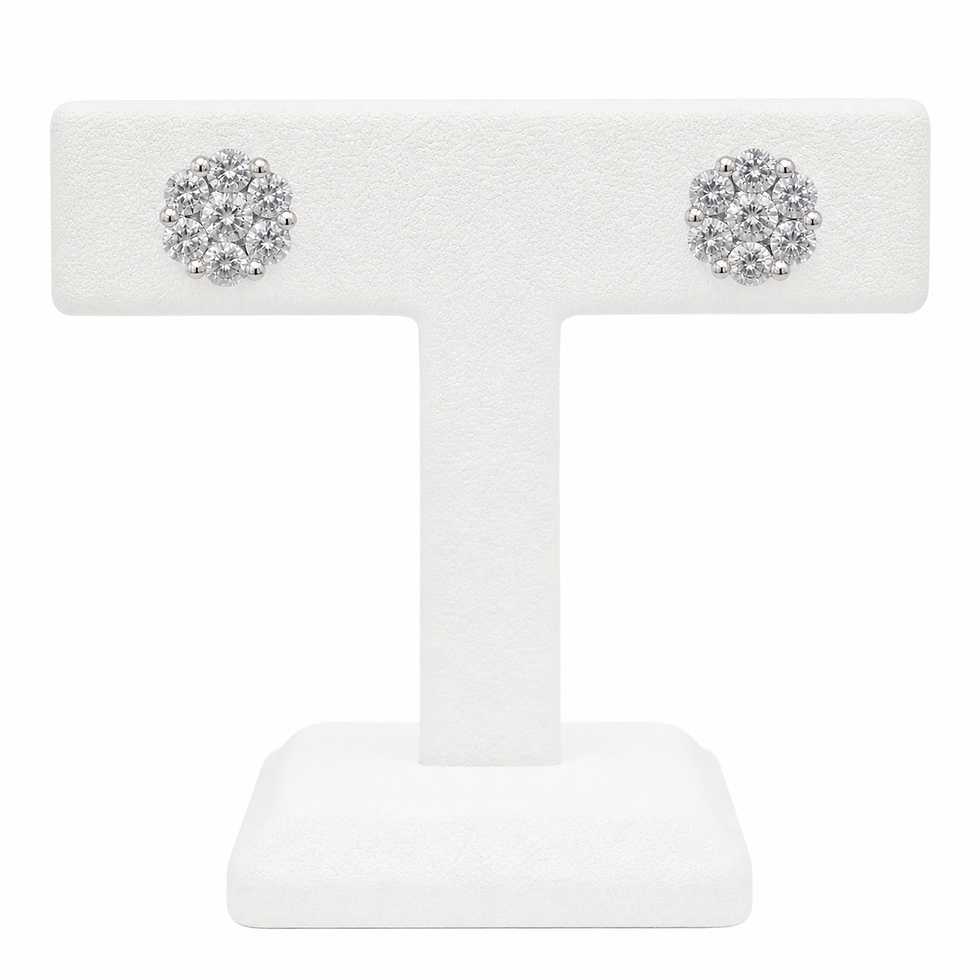 Thumbnail: 18 Carat White Gold And Natural Diamond Flower Cluster Stud Earrings