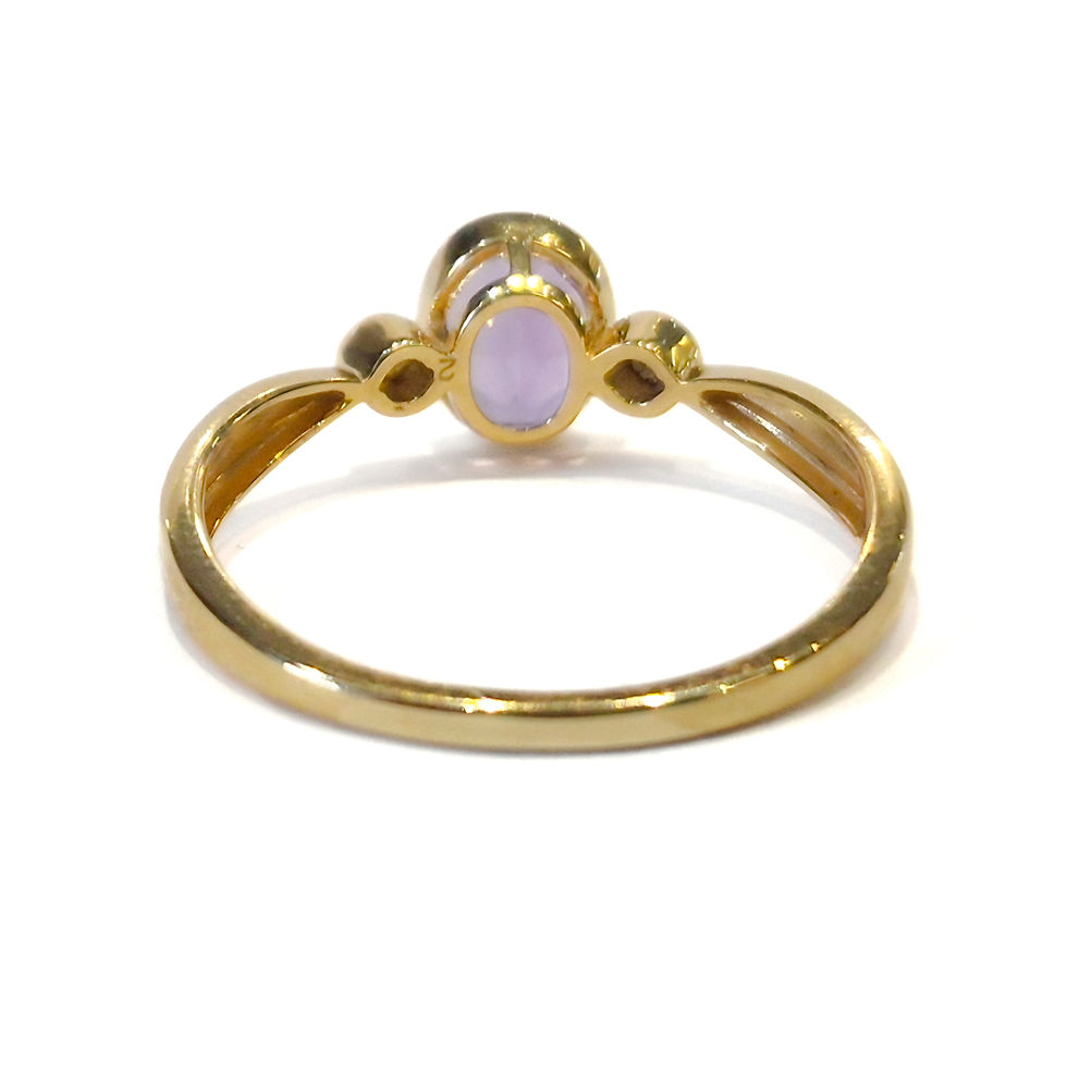 Thumbnail: 9 Carat Yellow Gold Oval Amethyst & Illusion Diamond Three Stone Bezel Set Ring