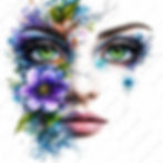 Thumbnail: Floral Face Clipart, Purple Flower Eye Portrait, Fantasy Woman(Digital Download)