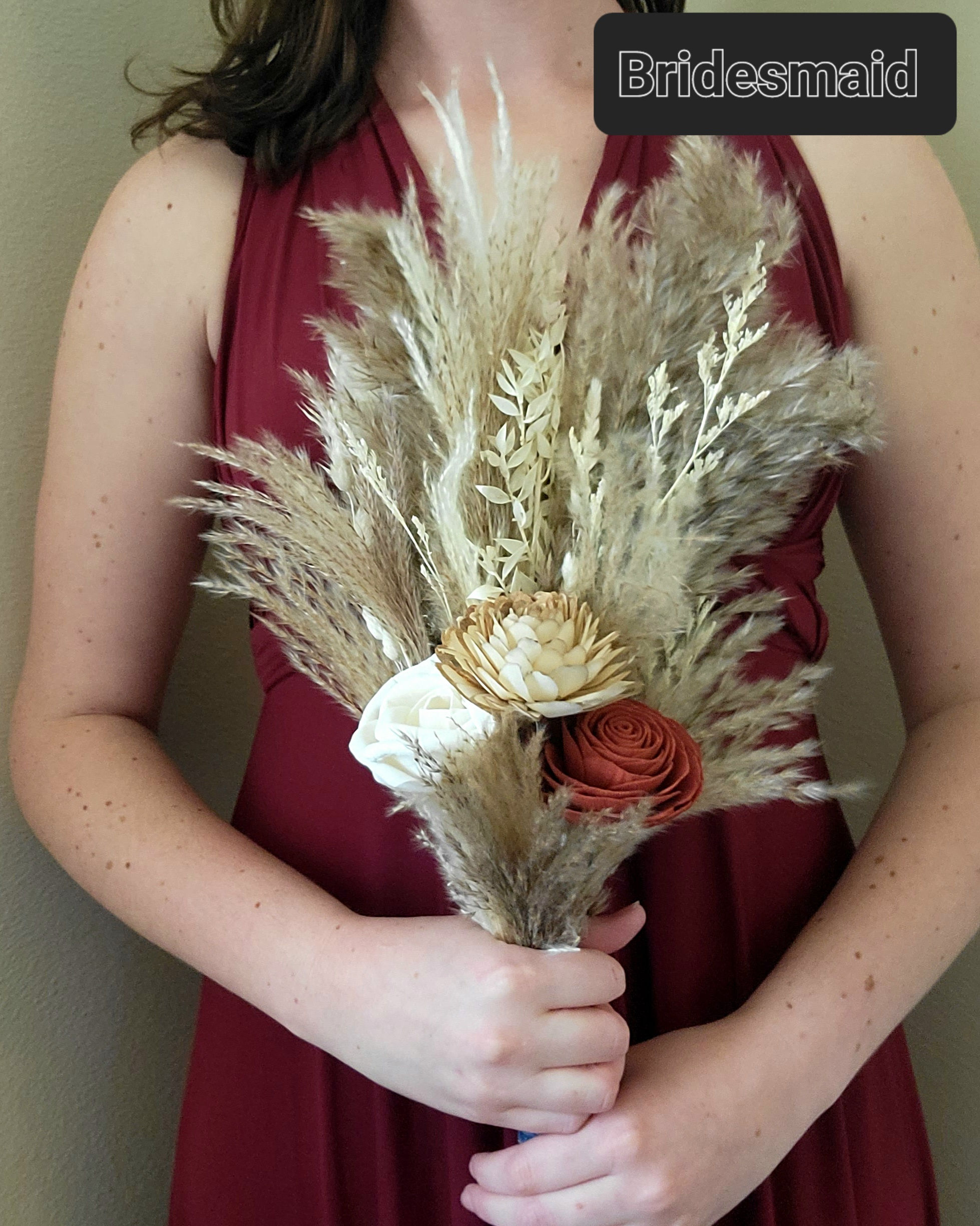 Terracotta Orange Pampas Bridal Wedding Bouquet, Perfect for boho themed weddin