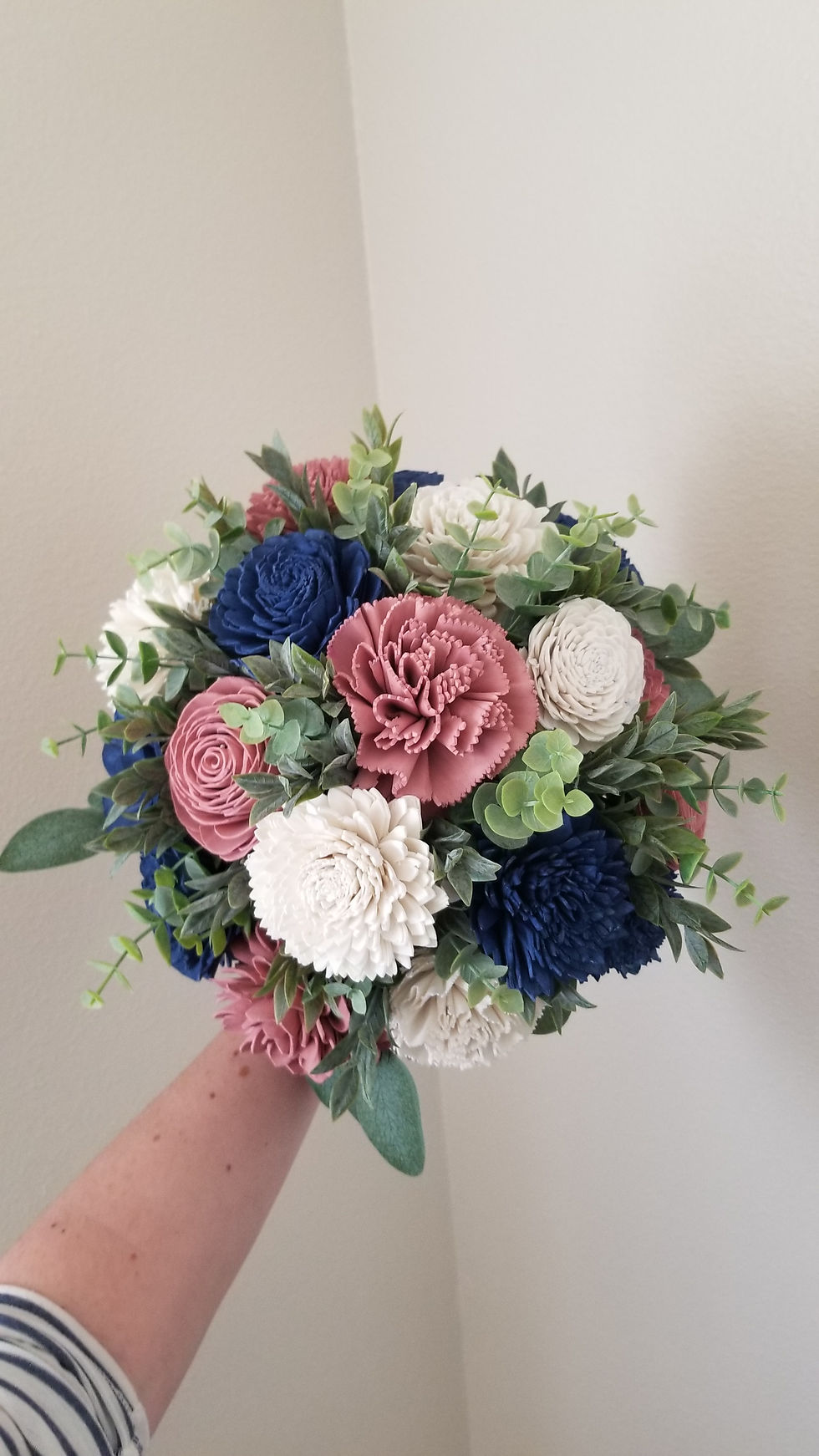Thumbnail: Dusty Rose and Navy Blue with Greenery Bridal Wedding Bouquet