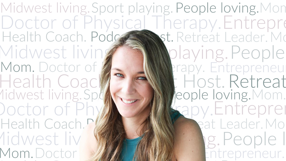 Headshot of Julie in front of text background describing her roles