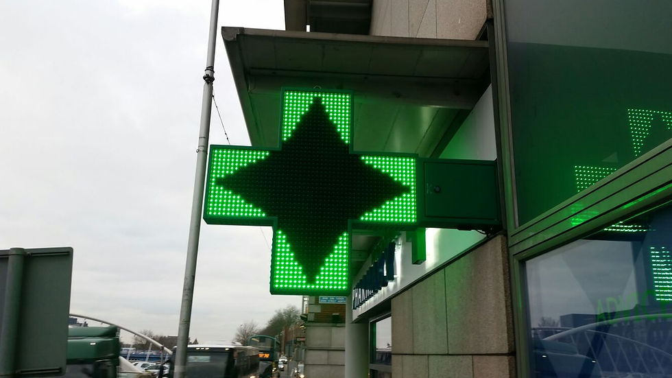 Thumbnail: Pharmacy Green Cross - LED Programmable Text, Time, Temperature, Flashing Crosse