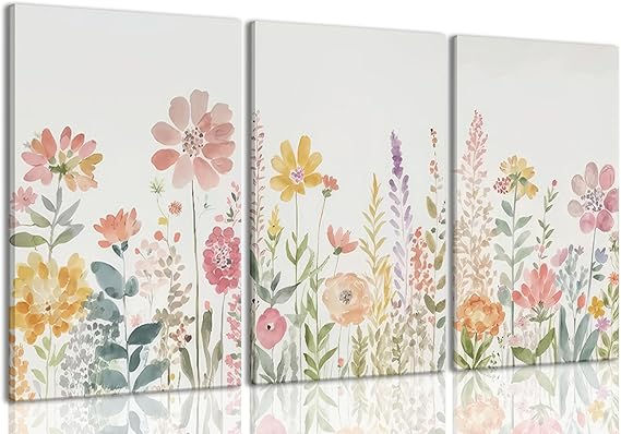 ZQARTZZQ Framed Colorful Wildflower Canvas Wall Art, Floral Wall Art, Watercolor