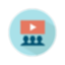 Un cercle bleu à l'intérieur duquel 3 silhouettes regardent un écran avec le logo Youtube