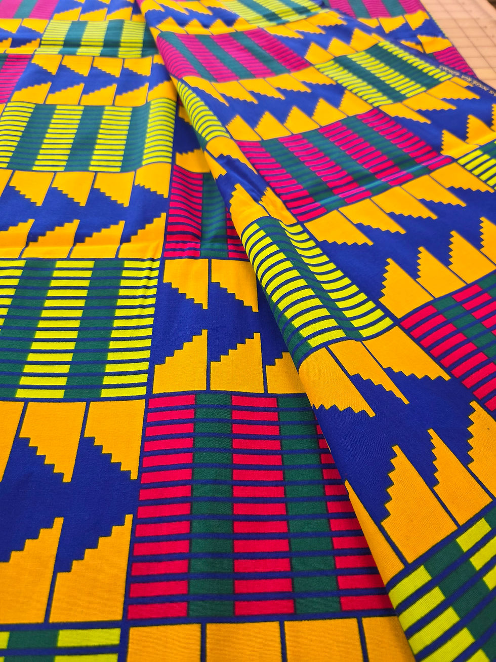 African Wax Print – Bold Kente-Style Geometric Pattern – 45” Wide