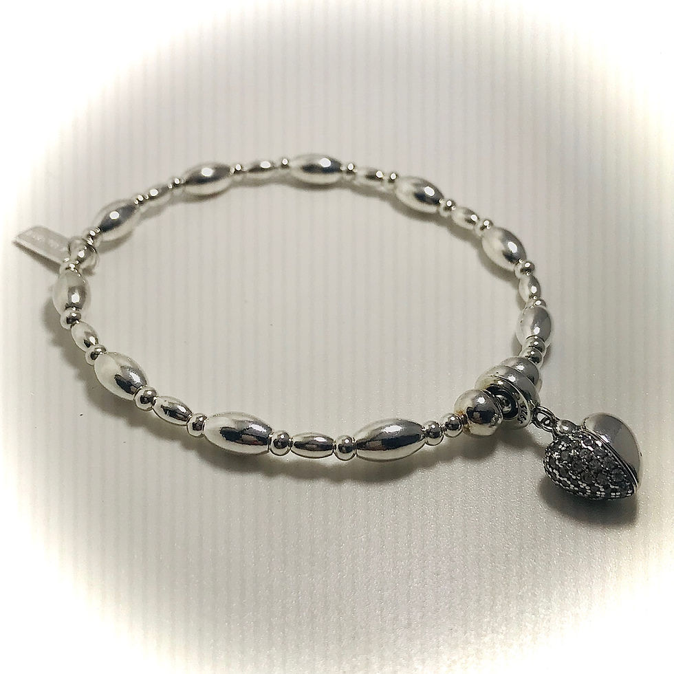 Thumbnail: 925 Sterling Silver Sparkling Heart Personalised Locket Wave Bracelet