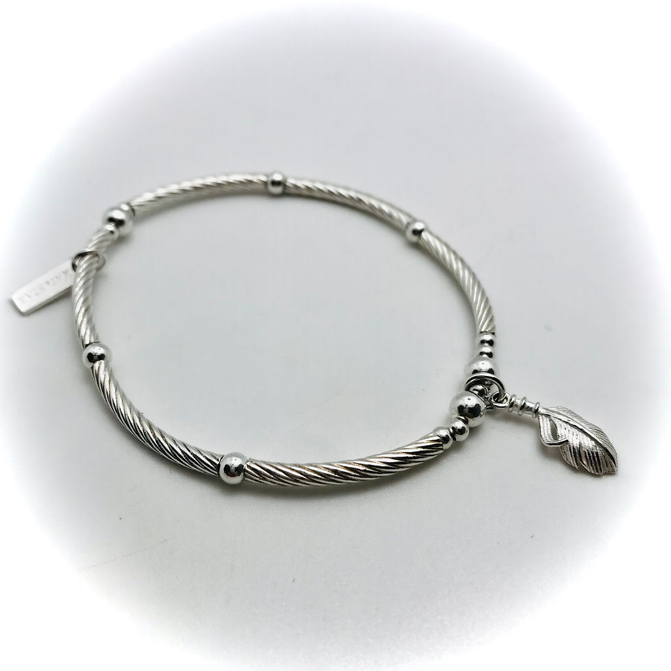 Thumbnail: 925 Sterling Silver Feather Twisted Lantern Bangle