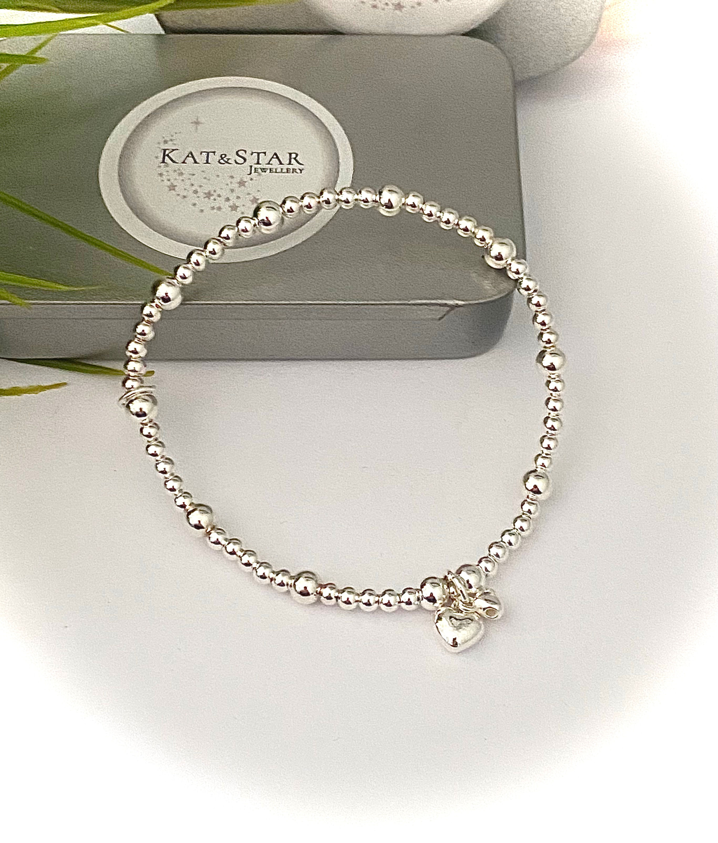 Silver Duo Puffed Heart Bijoux Bobble Bracelet