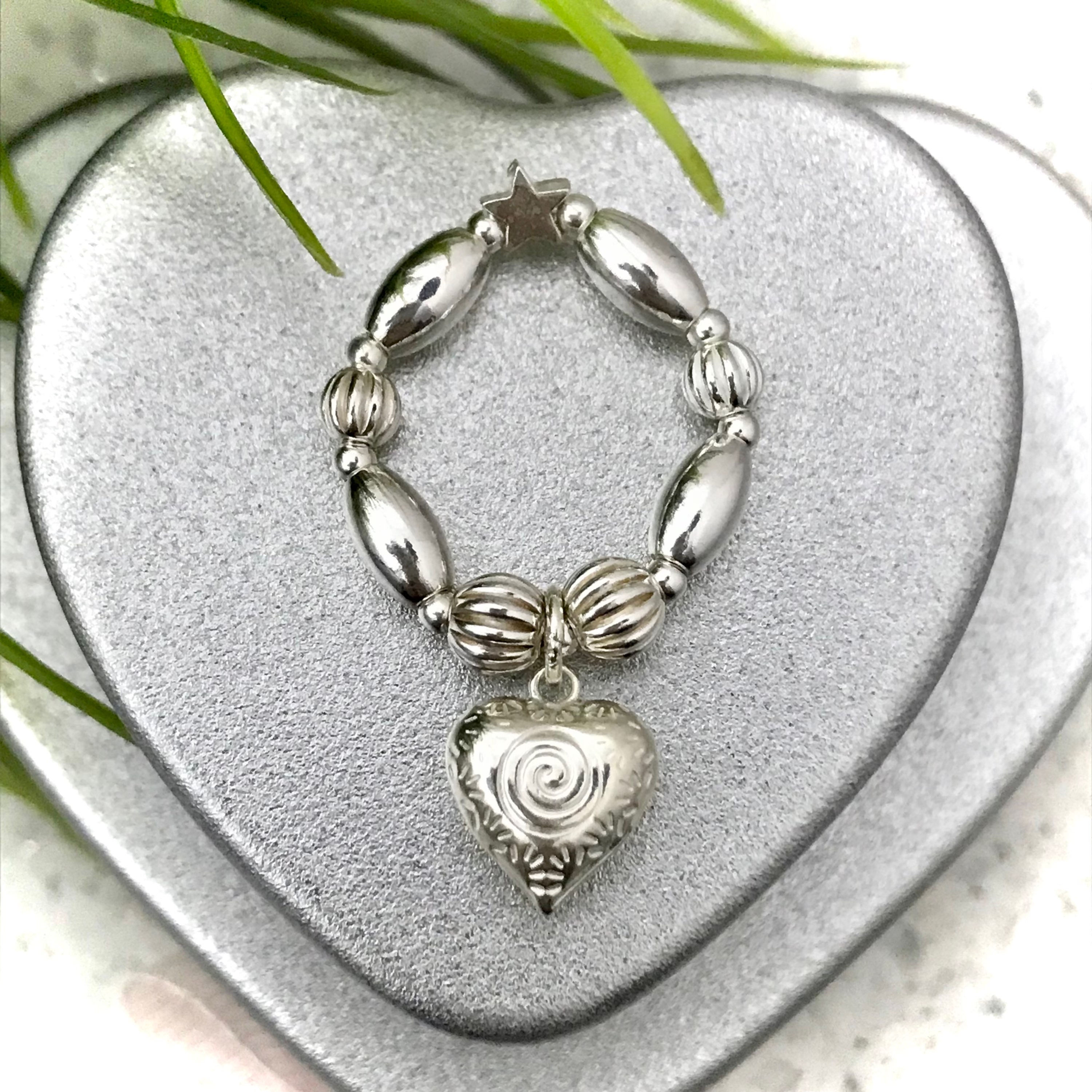 Silver Large Puffed Heart Textured Rice Ring