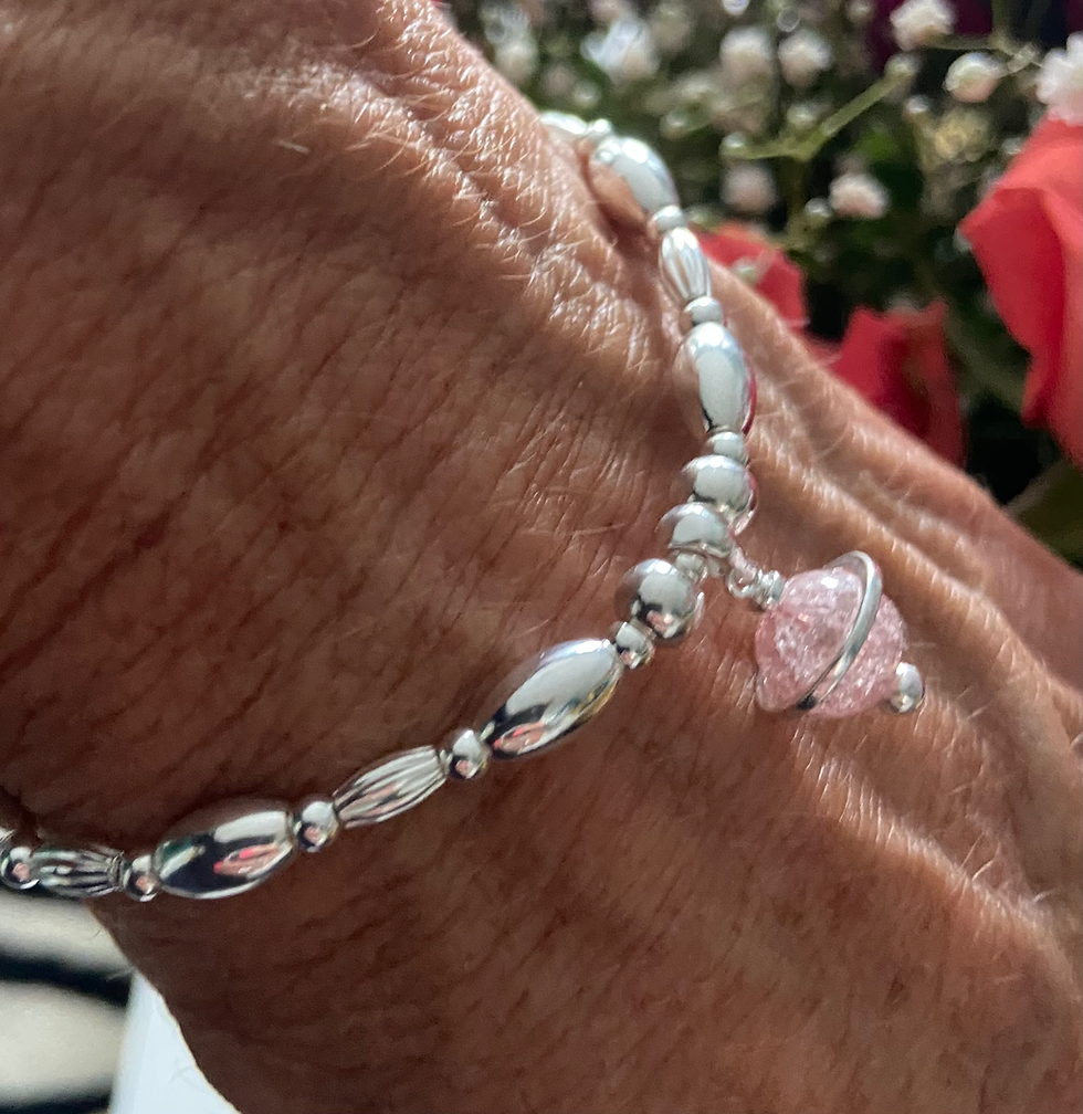 Thumbnail: Silver My World Crystal Globe Textured Rice Bracelet