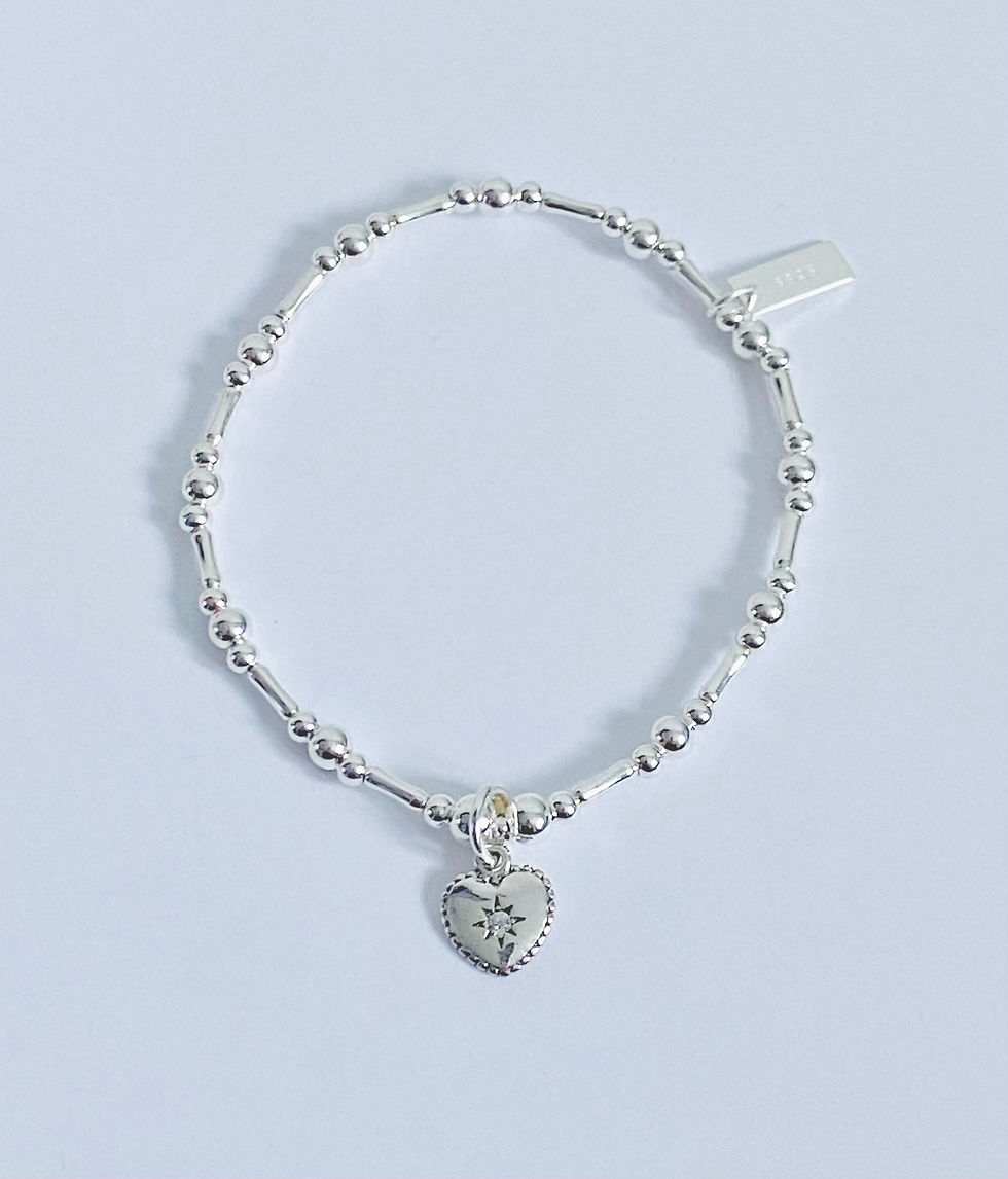 Thumbnail: Silver Star Heart Bijoux Bamboo Bracelet laid flat