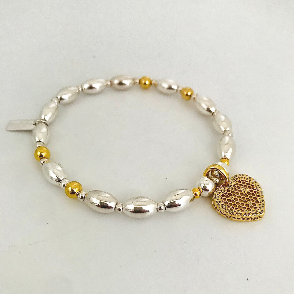 Thumbnail: 925 Sterling Silver & Yellow Gold Honeycomb Heart Maxi Rice Bracelet